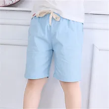 Новые стильные детские хлопковые льняные шорты, пляжные шорты для мужчин и женщин, Детские однотонные универсальные детские шорты