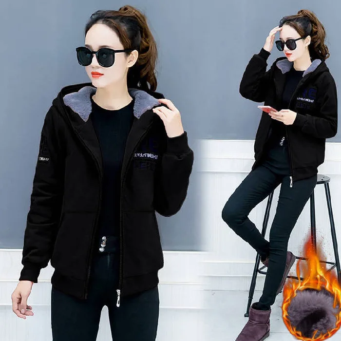 awesome  6550 # Winter Coat Women's plus Velvet Hoodie Students Korean-style Loose-Fit WOMEN'S Cardigan Jack