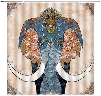 

Elephant Shower Curtain Animal Elephant Flower Marble Texture Shower Curtain Bathroom Decor Waterproof Shower Curtain