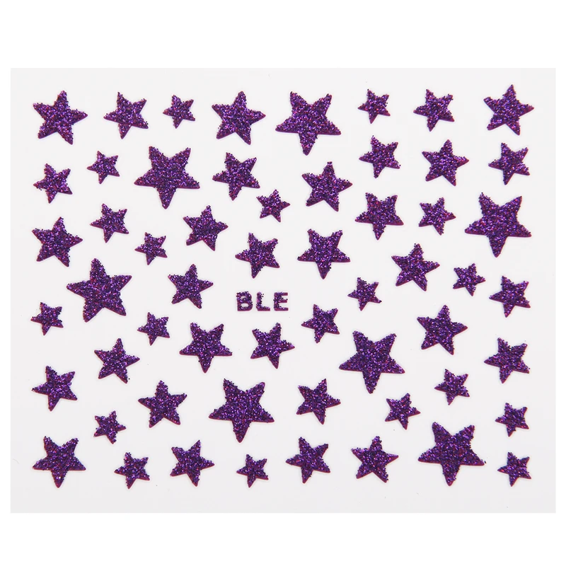 1 Sheet 3D Nail Slider Star Stickers Glitter Shiny Decoration Decal DIY Transfer Adhesive Colorful Nail Art Tips Tattoo Manicure - Цвет: Purple