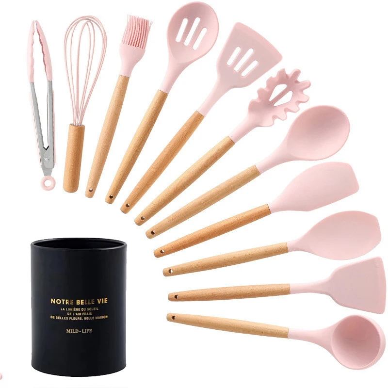 12-Pcs kitchen set 7 цветов, 12/13 предметов, кухонные наборы, силиконовая кухонная утварь, кухонная утварь, набор кухонных инструментов с лопаткой, металлическая коробка с антипригарным покрытием - Цвет: 12-Pcs kitchen set