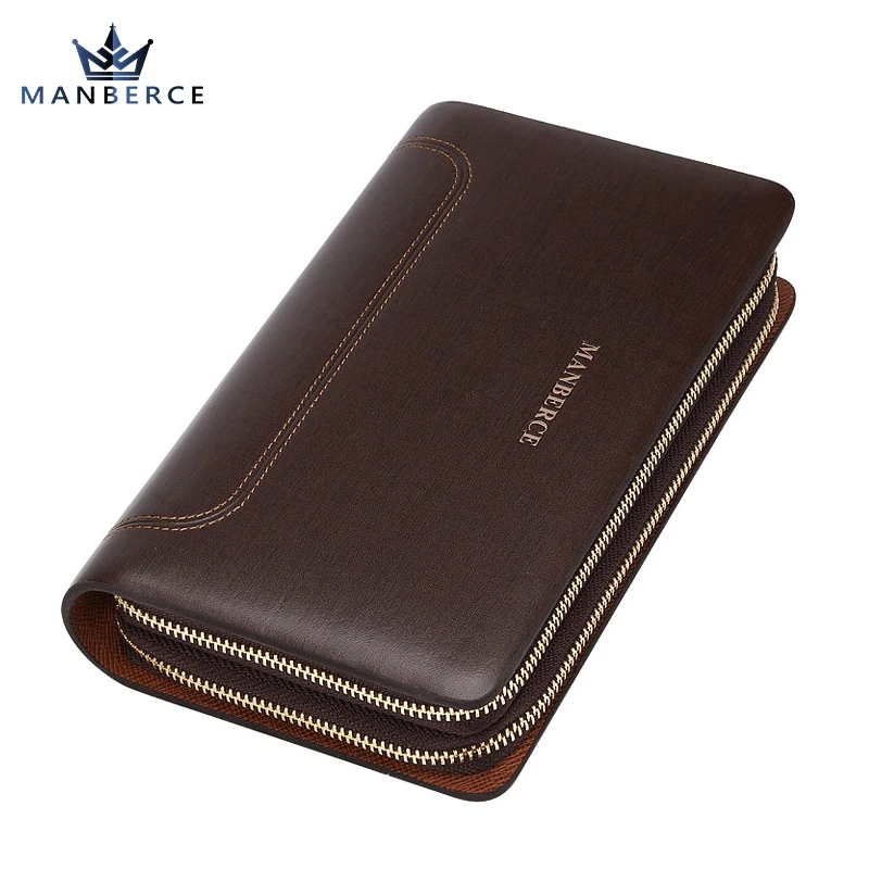 

MANBERCE 2019newMen's Handbags Long Business Double Layer Zipper Bag Bulk Leather Wallet Head Leather Import Free Shipping