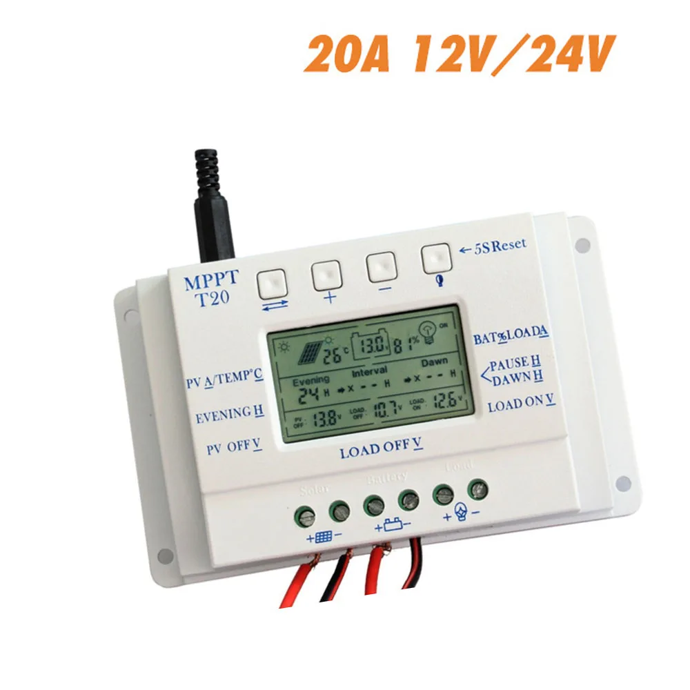 

12/24V 20A Solar Panel Battery Regulator Charge Controller Street Light T20 measurement accessories