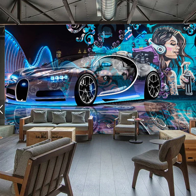 Cool Blue Bugatti Car Boys Wall Mural Wall Art Quality Pastable Wallpaper Decal 