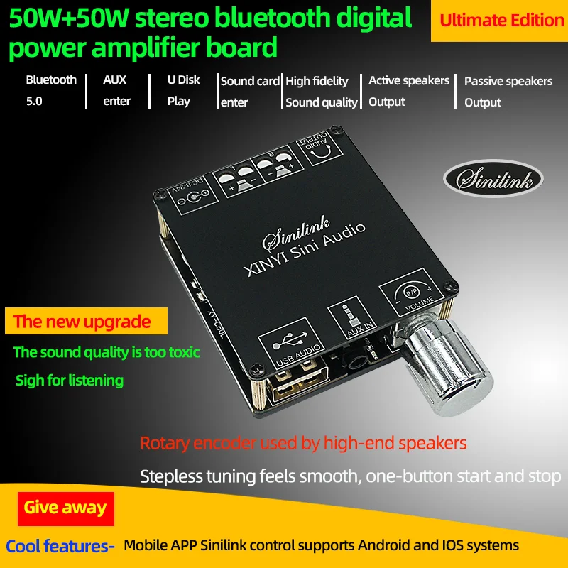 C50L MINI Bluetooth 5.0 Wireless Audio Digital Power amplifier Stereo board 50Wx2 Bluetooth Amp Amplificador 3.5MM USB APP XY