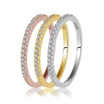

Single Row Exquisite Micro-inlaid Zircon Ring S925 Sterling Silver Gold-plated Tri-color Simple Fashion Personality Ring