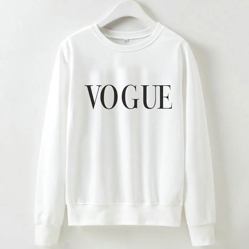 

Fashion VOGUE Printing Sweatshirt 2019 Winter New Harajuku Long Sleeved Causal Pullover Women Causal White Loose Hoodies Coat