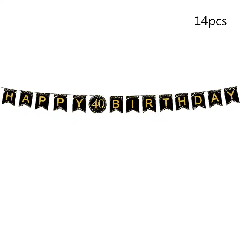 Золотые черные флаги с днем рождения баннер посуда бумажные чашки пластины салфетки для 21 30 40 50 60 день рождения украшения поставки