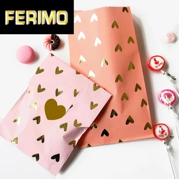 

24sets Gold Foil Heart Paper Gift Bag Wedding Paper Bag for Gifts Food Birthday Party Decorations Kids Candy Cookies Paper Bags