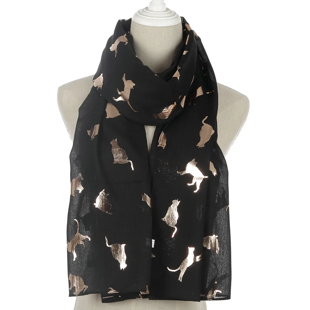 New Autumn Winter Animal Print Scarf Women Designer Cats Foil Stamping Shawls and Wraps Ladies Muslim Head Hijab Scarves 180cm |