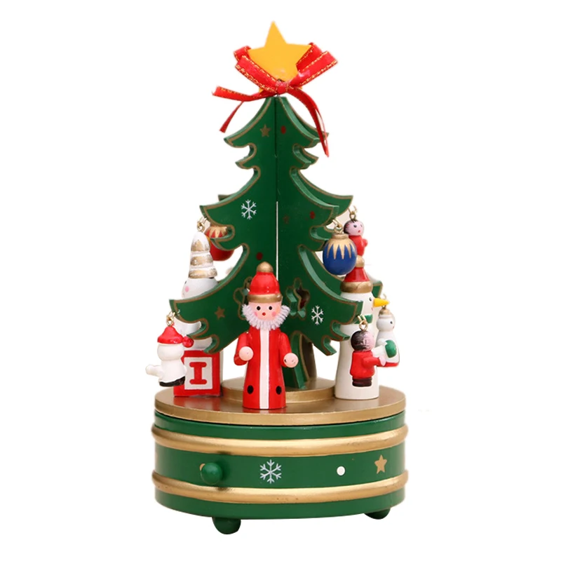 

Christmas Wooden Rotating Music Box Christmas Tree Decoration Children's Gift(Green)