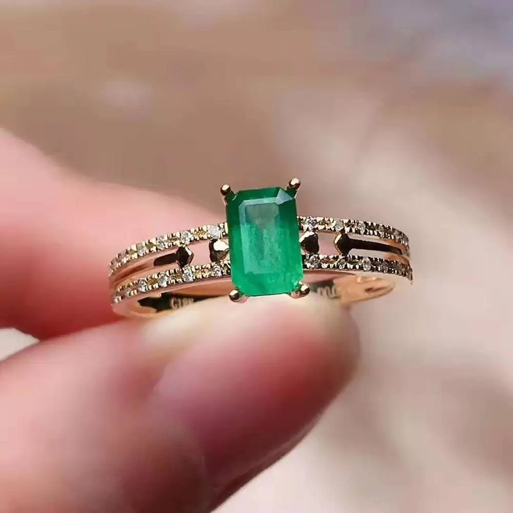 Кольцо с натуральным изумрудом модный драгоценный камень качество 18K золото 4X6 мм