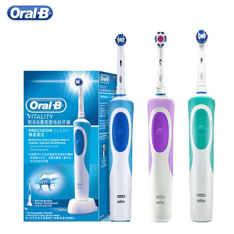 Oral B Vitality Electric Toothbrush Precision Clean 2 Mins Timer Rechargeable 4 Gift Replace Brush Head