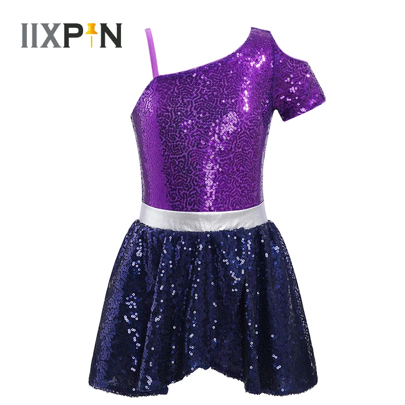 

Kids Girls Shiny Sequins Ballet Dress Stage Performance Dance Costume Figure Ice Skating Ballet Dance Gymnastics Leotard Dress