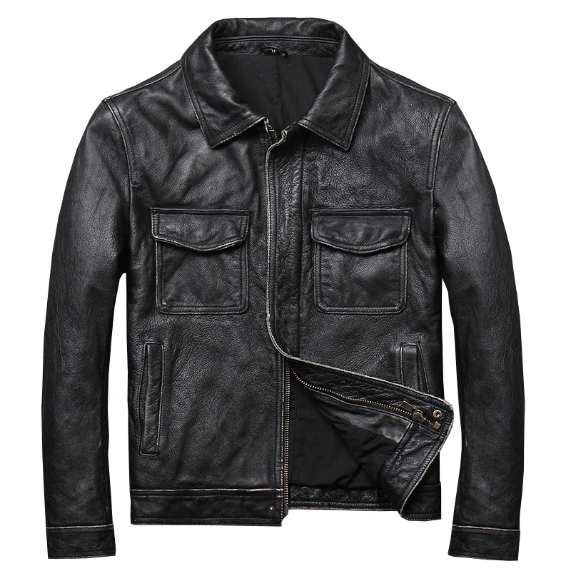 Free shipping.safari mens clothes soft casual vintage Jacket man genuine leather jacket.homme slim young Simple | Мужская одежда