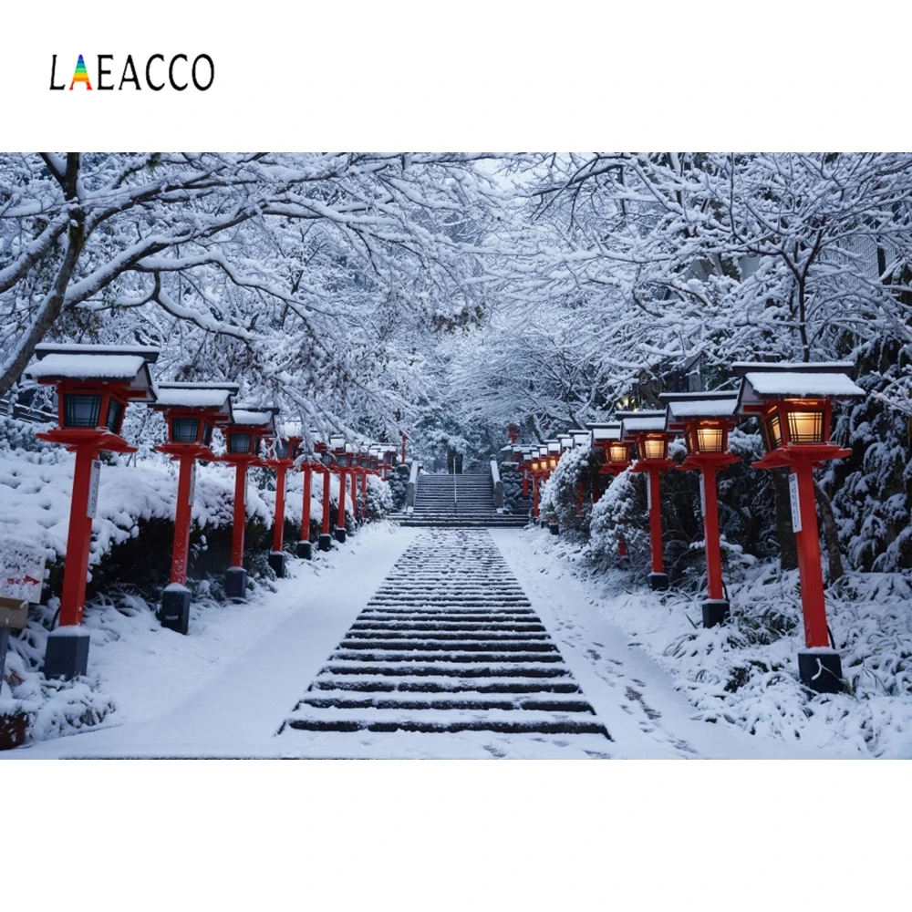 Laeacco фон для фотосъемки с изображением снега леса дерева лестницы светильник