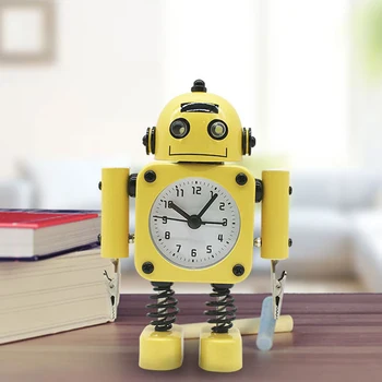 

Non-Ticking Robot Alarm Clock Stainless Metal - Wake-Up Clock with Flashing Eye Lights and Hand Clip