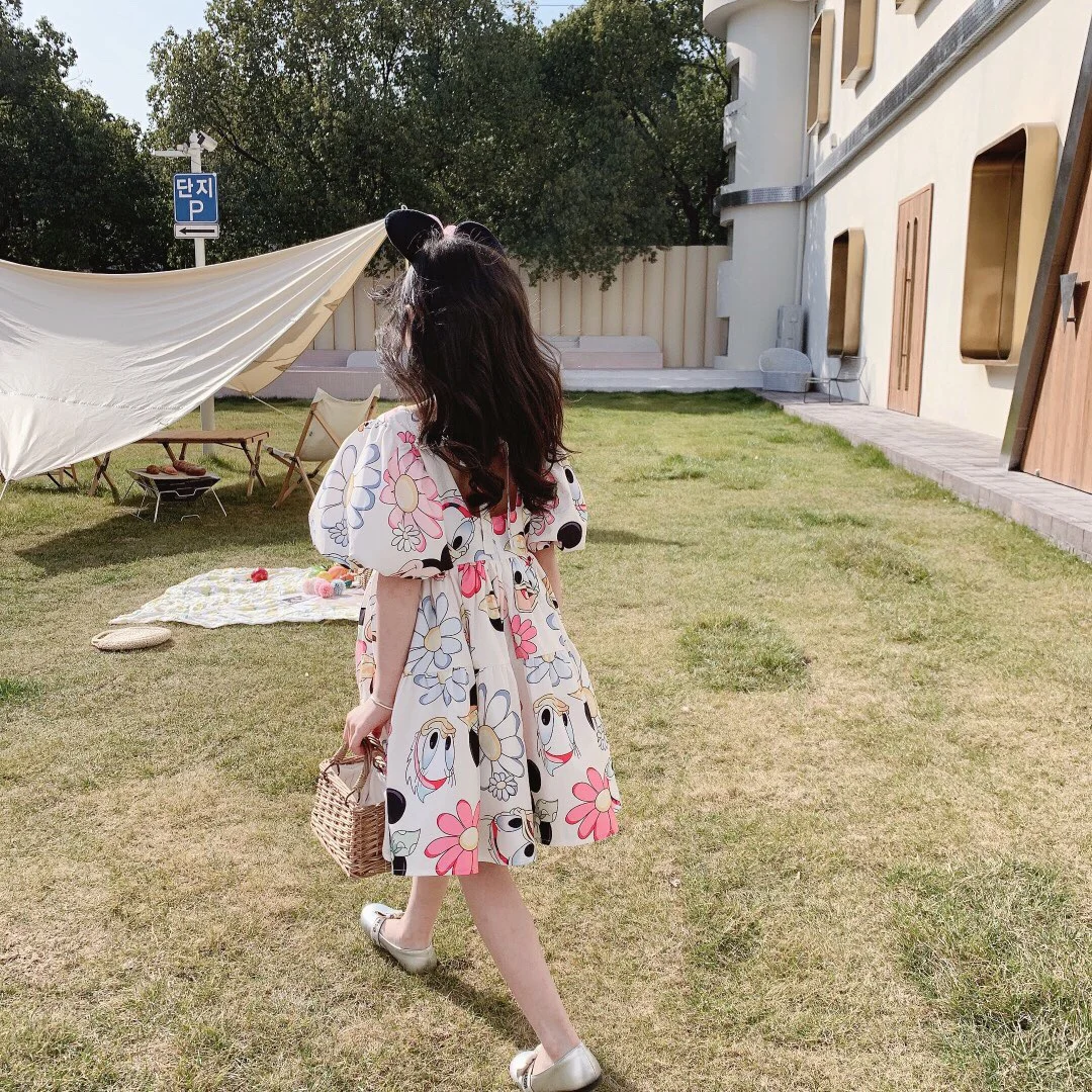 Summer Baby Girl Casual Dress Kids Toddler Mickey Mouse Daisy Cartoon Puff Sleeve Clothes Girls Backless Cute Princess Dresses