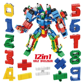 

12-in-1 Combination with Numbers Deformation Robot 633021 Jingang Boy Educational Assembled Building Blocks Toy