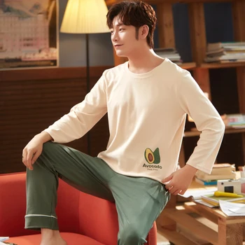 

Men Pajamas Set Summer Cotton Big Size L-3XL Pyjama Short Casual Sleepwear Suit White Feather Pattern Male Loungewear