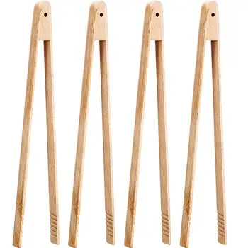 

4 Packs 12 Inch Wood Toaster Tongs Kitchen Tongs for Serving Food, Flipping Meat, Grabbing Toast and More