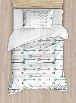 

Teal Duvet Cover Set Retro Arrow Pattern in Horizontal Line Heading Opposite Directions Art Print Decorative 2 Piece Bedding Set
