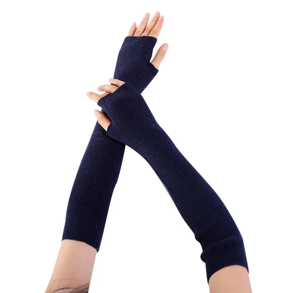 Женские Качественные теплые однотонные гольфы, женские кашемировые вязаные мягкие длинные перчатки без пальцев, варежки, ветрозащитные эластичные перчатки