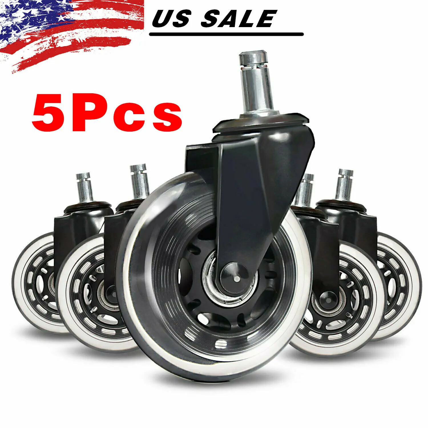 5Pcs Office Chair Caster Rubber Swivel Wheels Replacement Heavy Duty 3