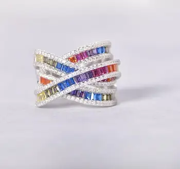 

Colorful Ring for Women sparling bling cubic zirconia multi wrap silver color Classical Jewelry Christmas Eve Gift