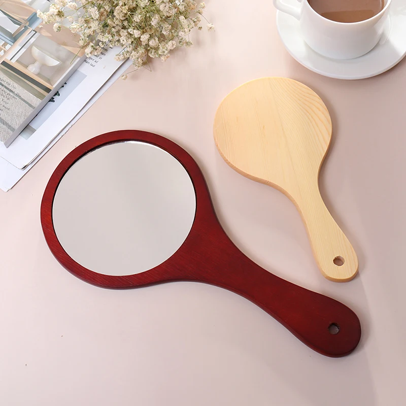 Fashion Wooden Hand Mirrors Makeup Vanity Mirror Round Hand Gifts