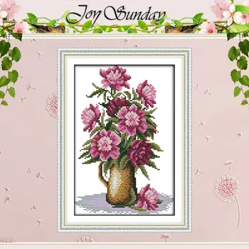 

Pink Flower Patterns Counted Cross Stitch 11CT 14CT Cross Stitch Set Wholesale Cross-stitch Kit Embroidery Needlework