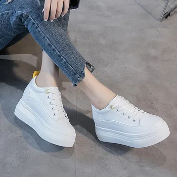 

2020 all-match women's low-top leather breathable thick bottom 8cm casual shoes increased in white shoes women shoes FA-40
