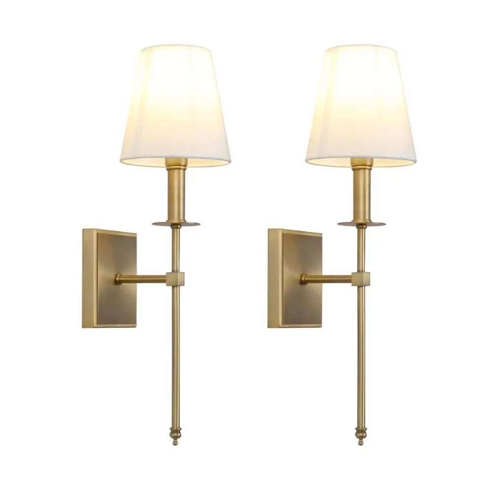 Wall Sconce Lighting Fixture Permo Set of 2 Classic Rustic Industrial With Flared White Textile Lamp Shade led wall lamp wall light