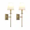 Permo Set of 2 Classic Rustic Industrial Wall Sconce Lighting Fixture with Flared White Textile Lamp Shade ► Photo 1/6