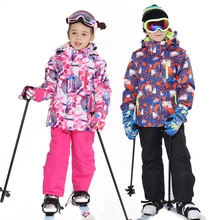 Crianças terno de esqui crianças marcas à prova dwaterproof água quente meninas e menino neve jaqueta e calças inverno esqui e snowboard roupas criança(China)
