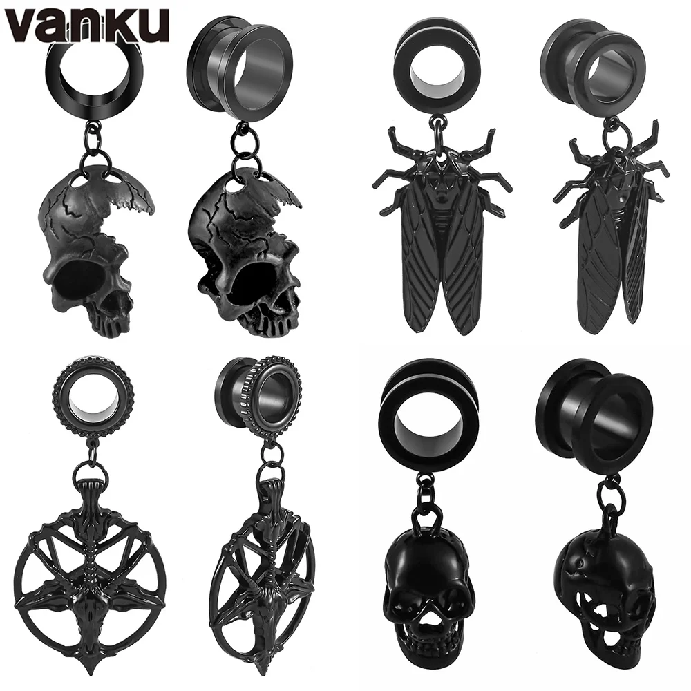 VankuGothPiercingSkullPendantEarPlugsTunnelExpandersScrewfix