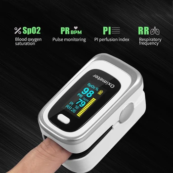 

Finger Pulse Fingertip Oled Oximeter SPO2 PR PI RR Blood Oxygen With Respiratory Rate Oximetro De Pulsioximetro Dedo and case