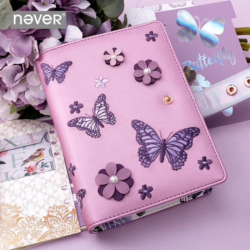 Never Embroidery Butterfly Fabric Cover Notebook Agenda Planner Organizer Monthly Schedule Diary School& Office Stationery