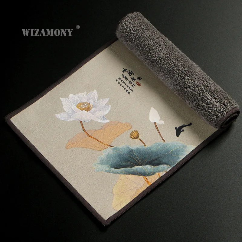 

WIZAMONY painted tea towel thick absorbent velvet cloth double-sided high-end tea tablecloth kung fu tea ceremony accessories