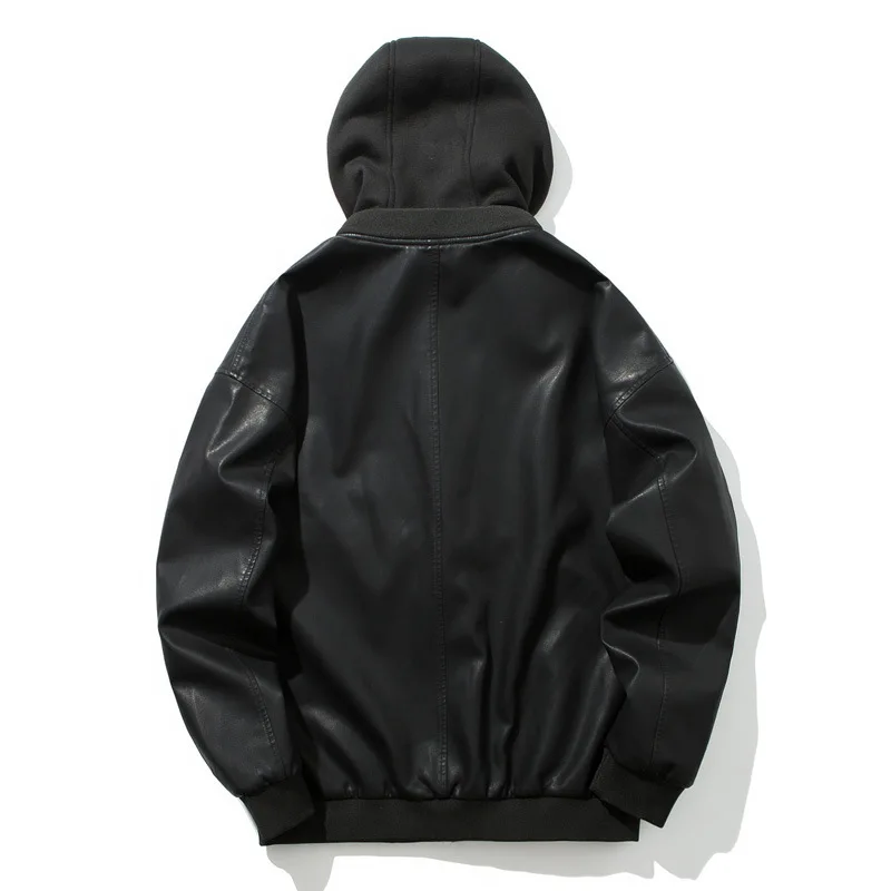 Leather Jacket MEN'S Leather Coat Europe And America Fashion Slim Fit Men's Locomotive Hooded Leather Coat Washing Leather Jacke