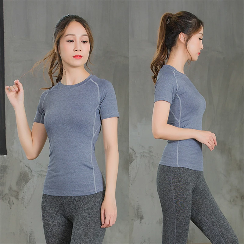 Fitness Women's Shirts Quick Drying T Shirt Elastic Yoga Sport Tights Gym Running Tops Short Sleeve Tees Blouses Jersey camisole