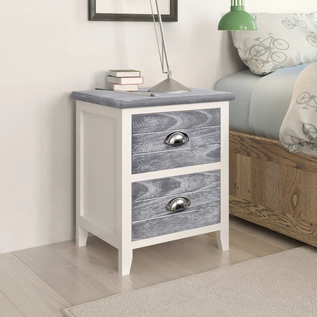 

vidaXL Mesita de noche madera de paulownia gris y blanca 38x28x45 cm