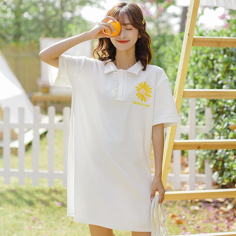 

Oversized Short Sleeve POLO Neck T-Shirt Women 2020 Spring Summer Daisy Floral Print Student Casual Tops Harajuku Fashion Style