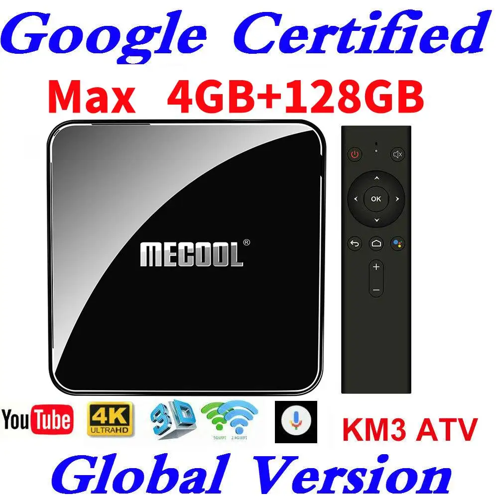 Google Certified Androidtv 9.0 MECOOL KM3 TV Box Android 9.0 4GB RAM