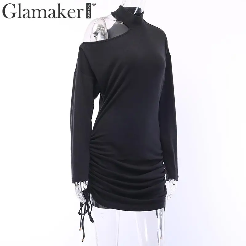 Glamaker, трикотажный цельный костюм, мини платье, женское, длинное, рукав летучая мышь, на одно плечо, облегающее платье, женские, Осенние, вечерние, сексуальное платье