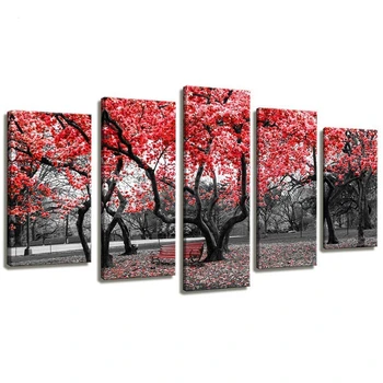 

Cross Stitch Home Decor Full Round Drill Diamond 5 Pcs Picture Landscape Handmade Embroidery Painting Black White Red Tree Wall