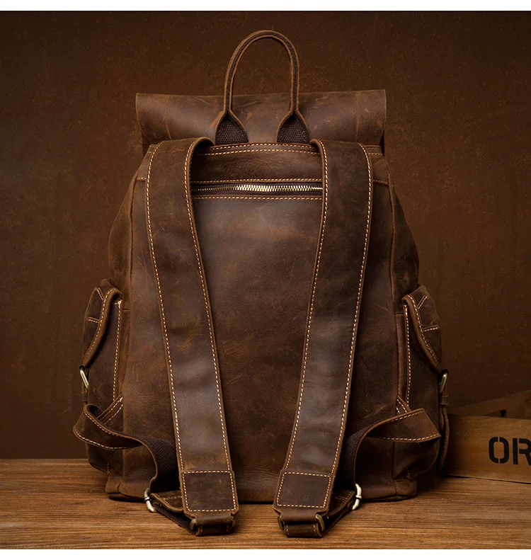 Кожаный мужской рюкзак Crazy Horse ручной работы, винтажный рюкзак из воловьей кожи, высокое качество, деловая сумка для компьютера