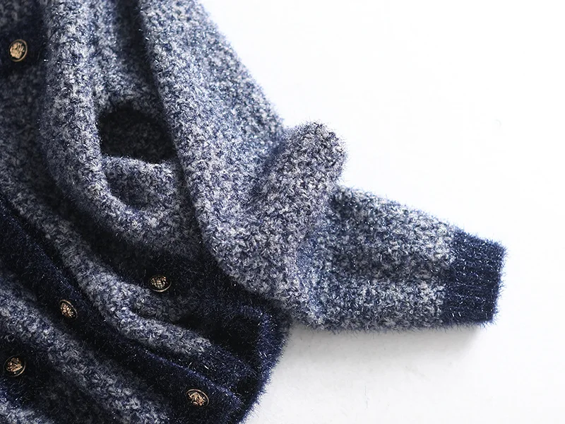 

En83 Full High Grade Sense Graceful Knit Cropped Jacket Women's Crew Neck Sequin Long-sleeved Cardigan