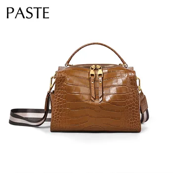 

Authentic Double Zipper Design Women Shoulder Bag Real Leather Crocodile Pattern Female Messenger Bag Elegant Top-handle Bag