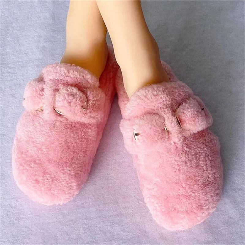 2021 New Women's Wool Flip Flops Autumn And Winter Warm Outdoor Slippers Casual Flat Slippers Warm Fur Home Shoes